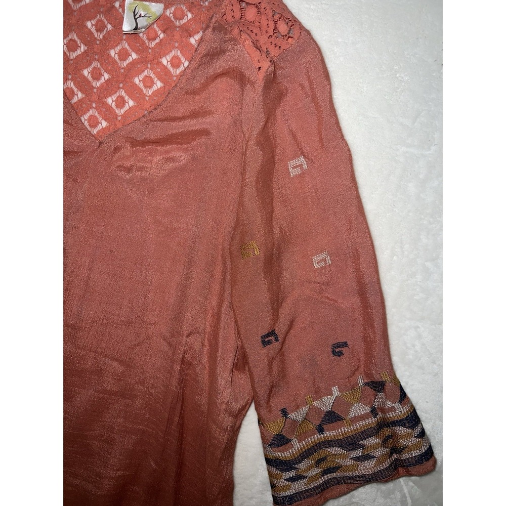 Anthropologie Fig Flower Women's Large Blouse‎ Orange Geometric Bell Sleeve Boho - Picture 5 of 7